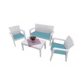 Rainbow Outdoor Alaska 4 Piece Seating Set with Cushions-White RBO-ALASKA-WHT-4PC-CUSH-TEA